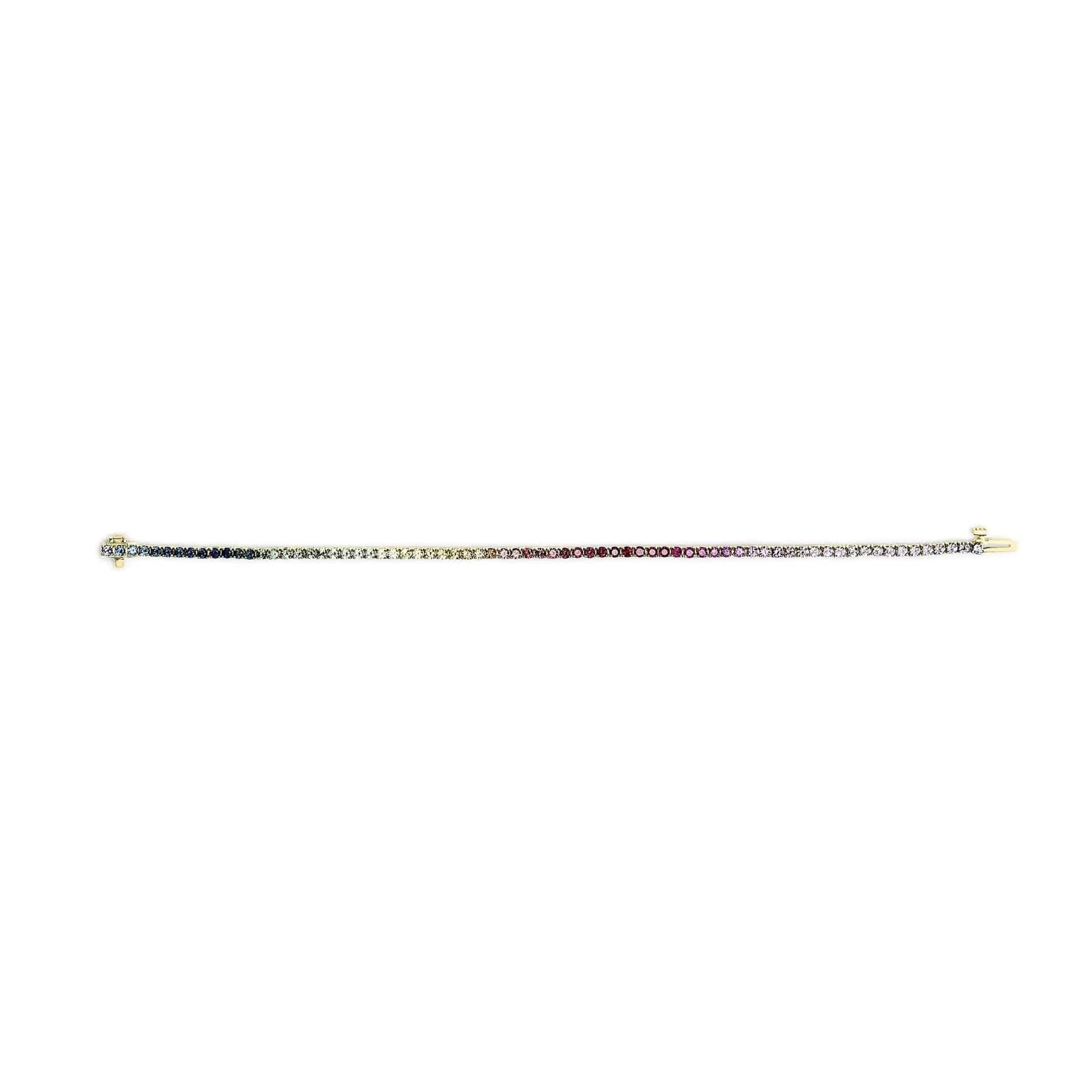 14K Yellow Gold Natural Rainbow Gemstone Sapphire and Tsavorite Tennis Bracelet - 7" Inches - Rafaga1