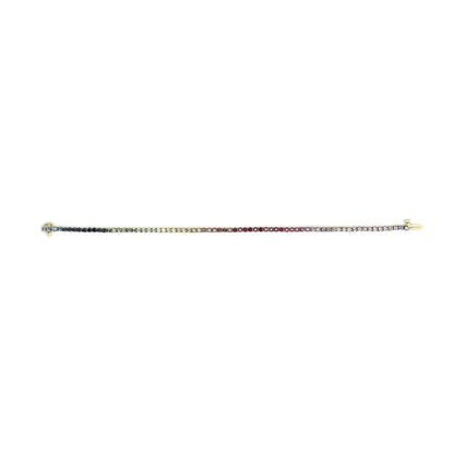 14K Yellow Gold Natural Rainbow Gemstone Sapphire and Tsavorite Tennis Bracelet - 7" Inches - Rafaga1