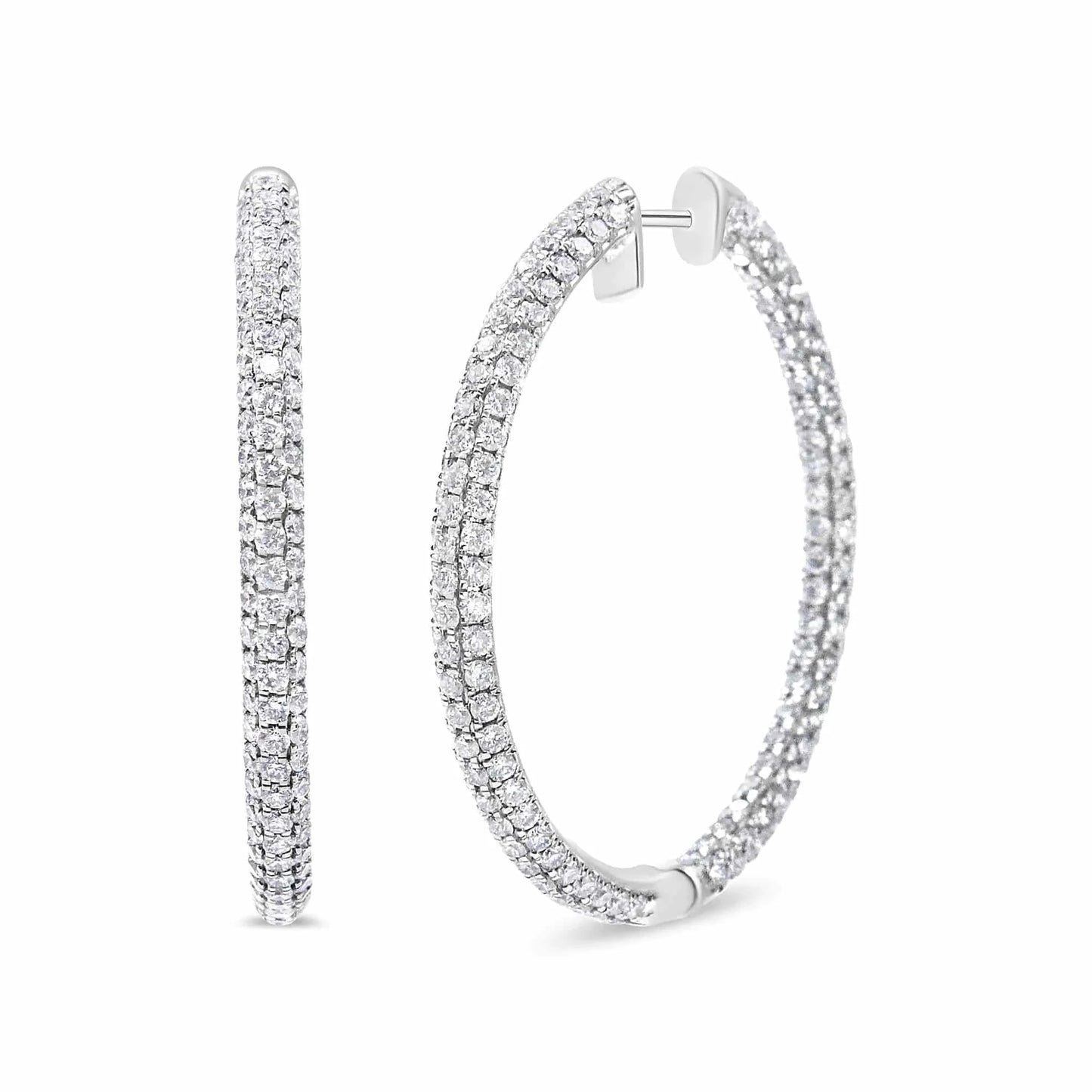 14K White Gold 3 1/2 Cttw Lab Grown Pave Set Diamond Eternity Inside Out Hoop Earrings  (G-H Color, SI1-SI2 Clarity) - Rafaga1