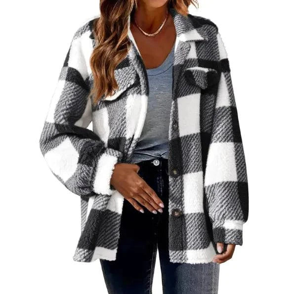 Chic Comfort Plaid Wool Jacket - Rafaga1