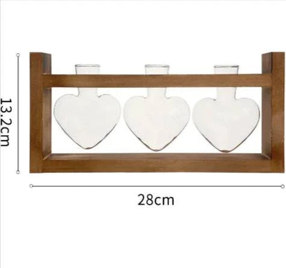 Heart-Shaped Glass Vase with Wooden Stand – stylish and elegant! - Rafaga1