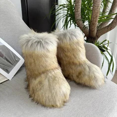 Raccoon fur plush snow boots, perfect for winter warmth and style - Rafaga1