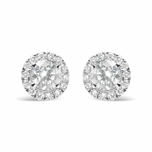 14K White Gold Lab Grown Diamond Solitaire Stud Earrings with Halo (2.00 Cttw, F-G Color, VS2-SI1 Clarity - Rafaga1