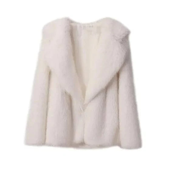 Women's Lapel Leather Fur Coat with Artificial Wool Lining - Rafaga1