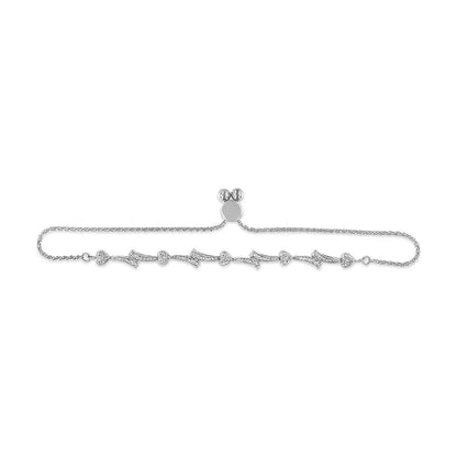 925 Sterling Silver Diamond Heart & Wave Link Bolo Bracelet, Adjustable 6"-9" (I-J Color, I2-I3 Clarity) - Rafaga1