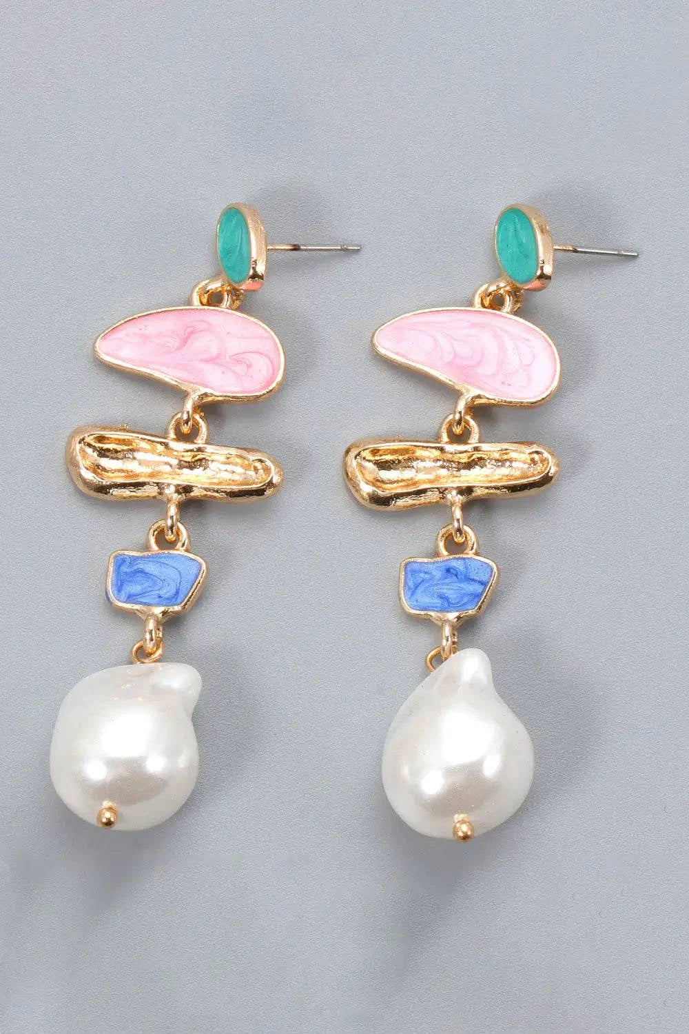 Abnormal Shape Zinc Alloy Synthetic Pearl Dangle Earrings - Rafaga1