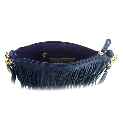 Willow Fringe Leather Handbag -Sapphire - Rafaga1