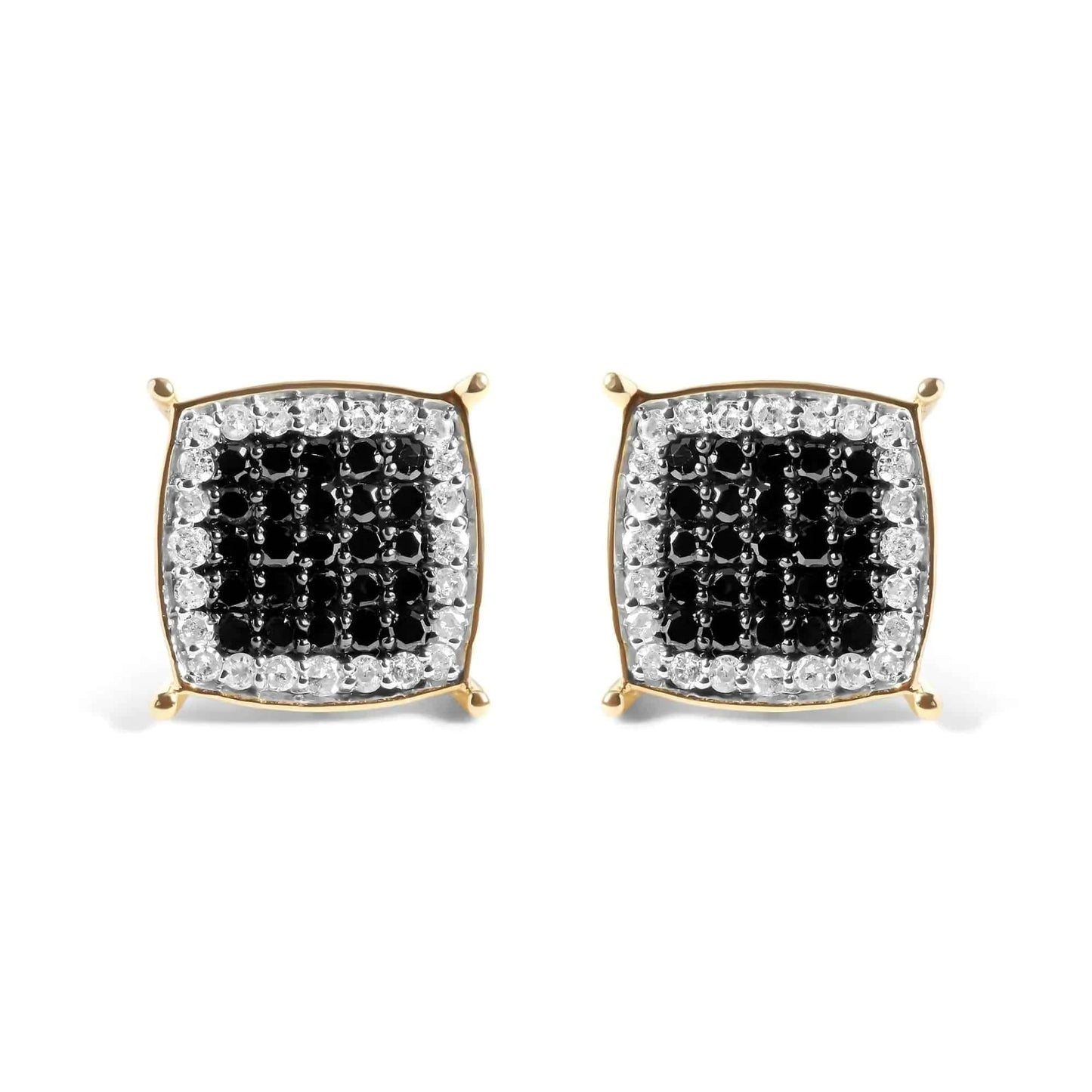 Men's 10K Yellow Gold 1/2 Cttw White and Black Treated Diamond Earring (Black / I-J Color, I2-I3 Clarity) - Rafaga1