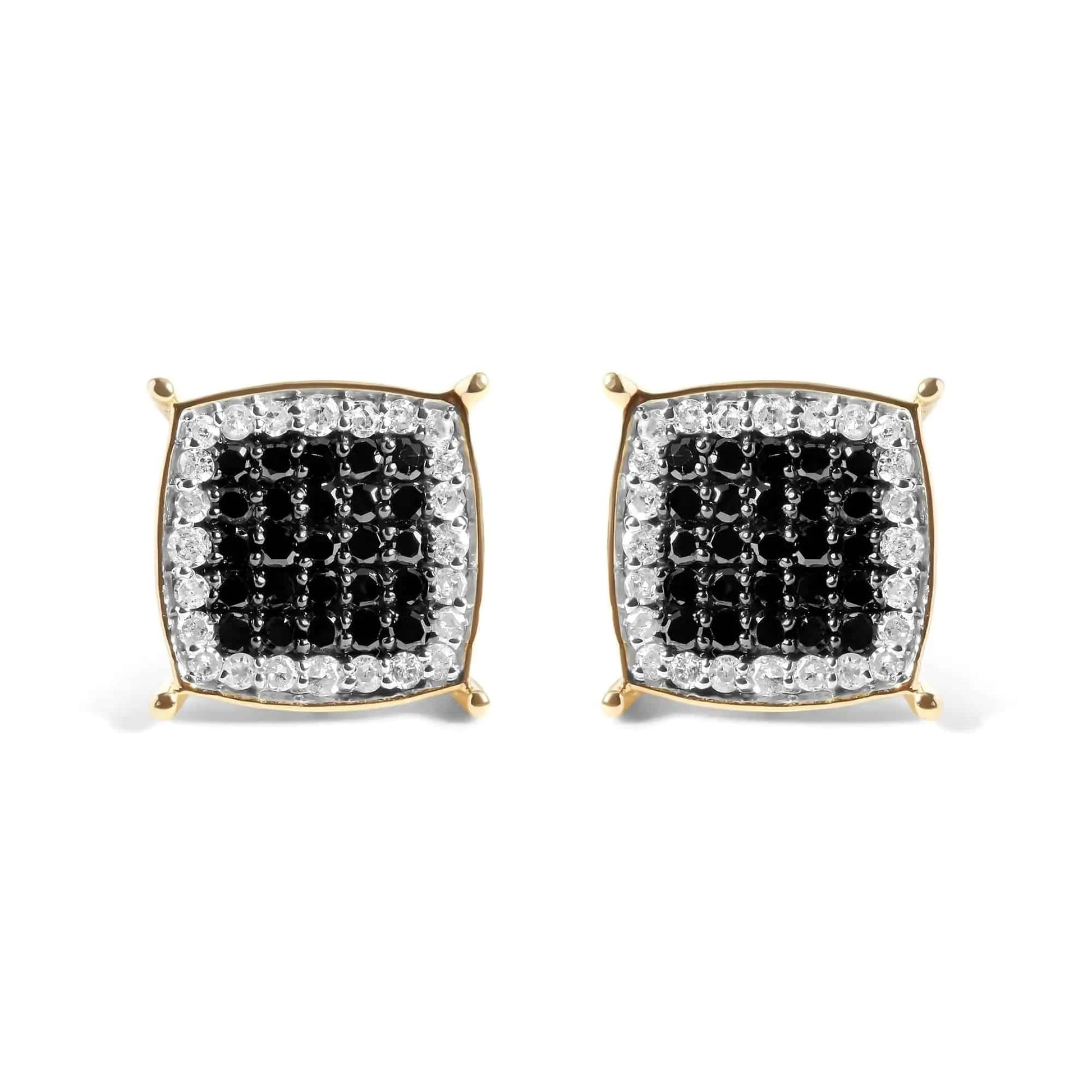 Men's 10K Yellow Gold 1/2 Cttw White and Black Treated Diamond Earring (Black / I-J Color, I2-I3 Clarity) - Rafaga1