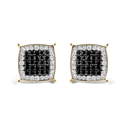 Men's 10K Yellow Gold 1/2 Cttw White and Black Treated Diamond Earring (Black / I-J Color, I2-I3 Clarity) - Rafaga1