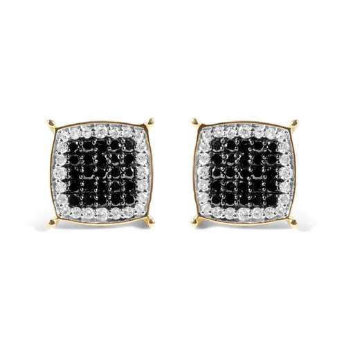 Men's 10K Yellow Gold 1/2 Cttw White and Black Treated Diamond Earring (Black / I-J Color, I2-I3 Clarity) - Rafaga1