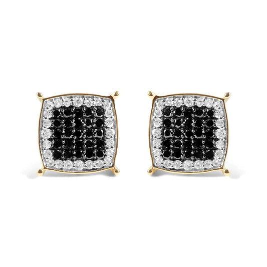 Men's 10K Yellow Gold 1/2 Cttw White and Black Treated Diamond Earring (Black / I-J Color, I2-I3 Clarity) - Rafaga1