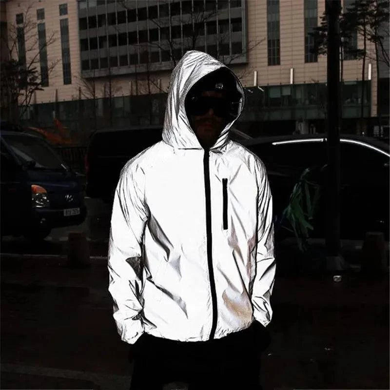 Solid Color Zipper Decoration Reflective Jacket Men's Jacket - Rafaga1