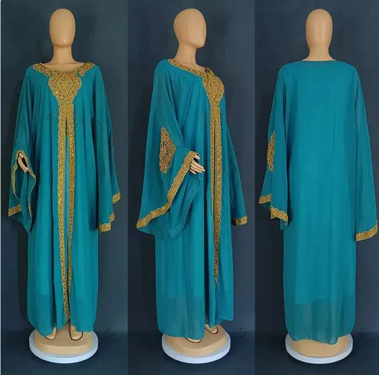 Two Piece Set Gold Kaftan Abaya Dress - Rafaga1