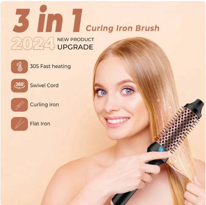 2-in-1 Hair Straightener & Curler Brush with PTC Heating - Rafaga1