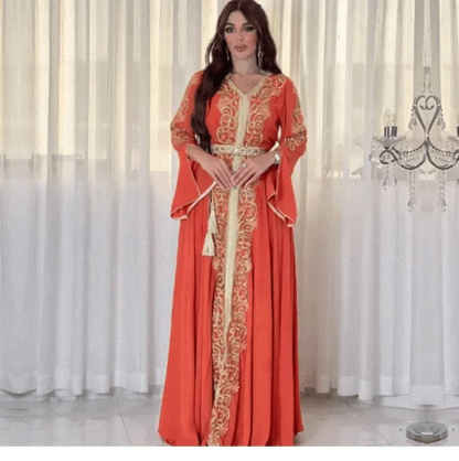 Dubai-Style Embroidered Applique Dress – Elegant and Sophisticated - Rafaga1