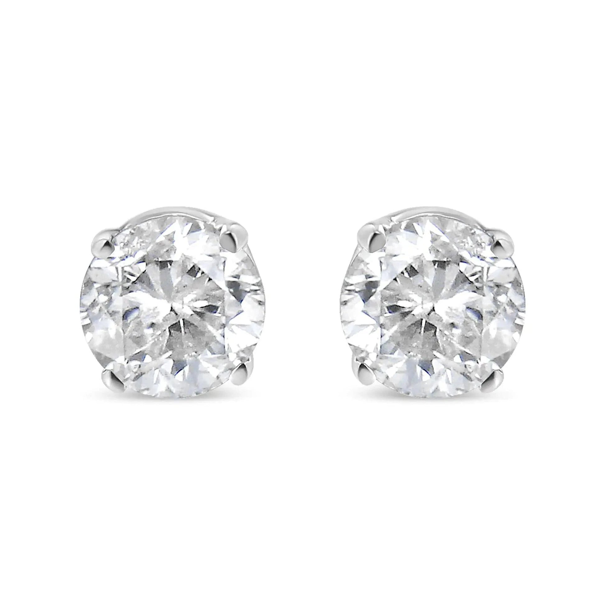 AGS Certified 14K White Gold 1.0 Cttw 4-Prong Set Brilliant Round-Cut Solitaire Diamond Push Back Stud Earrings (E-F Color, SI2-I1 Clarity) - Rafaga1