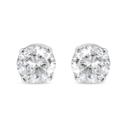 AGS Certified 14K White Gold 1.0 Cttw 4-Prong Set Brilliant Round-Cut Solitaire Diamond Push Back Stud Earrings (E-F Color, SI2-I1 Clarity) - Rafaga1