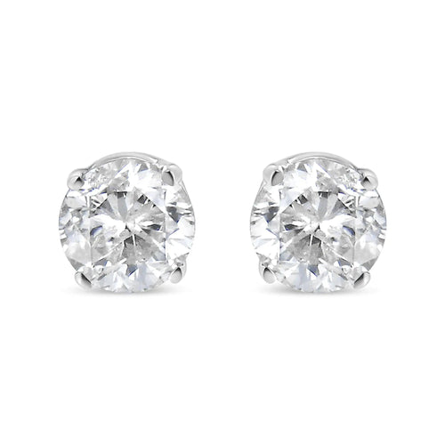 AGS Certified 14K White Gold 1.0 Cttw 4-Prong Set Brilliant Round-Cut Solitaire Diamond Push Back Stud Earrings (E-F Color, SI2-I1 Clarity) - Rafaga1