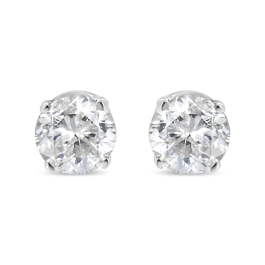 AGS Certified 14K White Gold 1.0 Cttw 4-Prong Set Brilliant Round-Cut Solitaire Diamond Push Back Stud Earrings (E-F Color, SI2-I1 Clarity) - Rafaga1