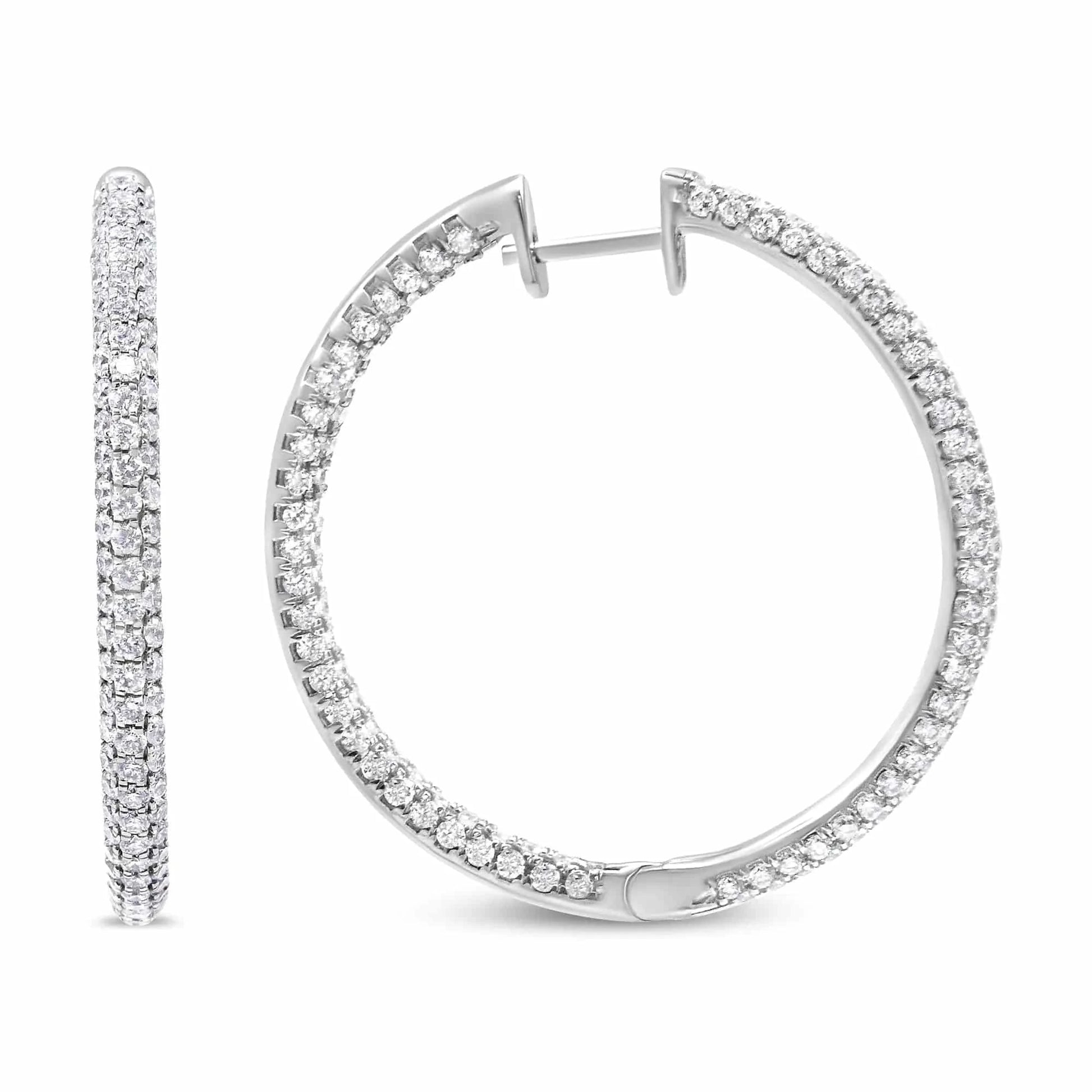 14K White Gold 3 1/2 Cttw Lab Grown Pave Set Diamond Eternity Inside Out Hoop Earrings  (G-H Color, SI1-SI2 Clarity) - Rafaga1