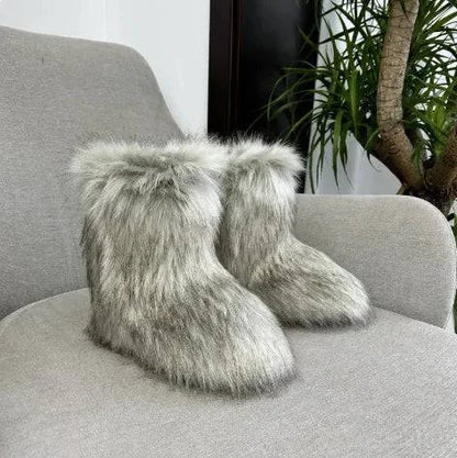 Raccoon fur plush snow boots, perfect for winter warmth and style - Rafaga1