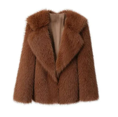 Women's Lapel Leather Fur Coat with Artificial Wool Lining - Rafaga1